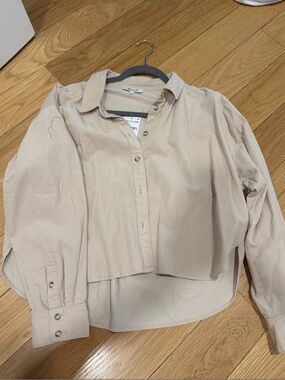 Madewell Neutral Beige Cropped Button-Down Shirt